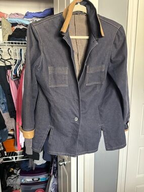 Jex Vintage Y2K Women's Dark Denim Jacket with Contrast Collar